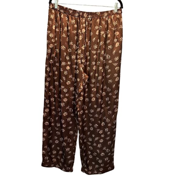 Jones & Co. Large Wide Leg Pants Chocolate Brown Floral Pull On Lounge Fall - Picture 1 of 5